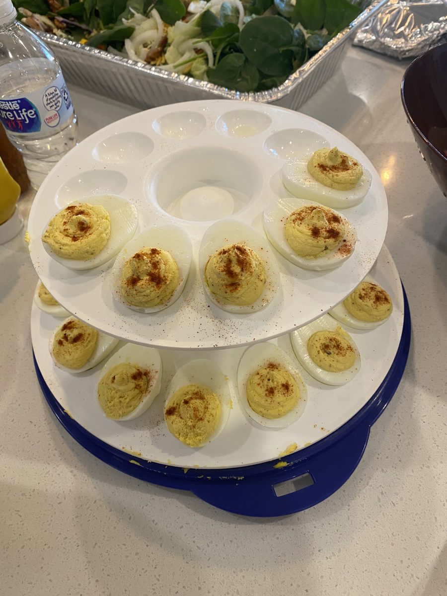 A platter of deviled eggs
